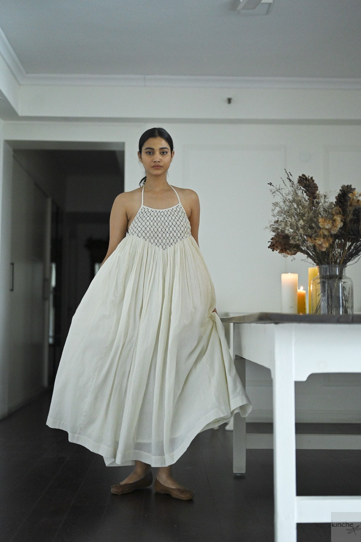 Berlin Off White, Hand Smocked, Khadi Maxi Dress, Handmade