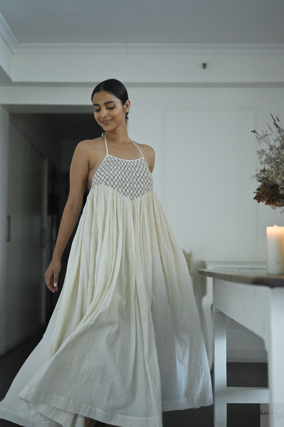 Berlin Off White, Hand Smocked, Khadi Maxi Dress, Handmade