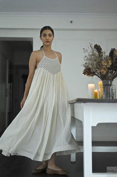 Berlin Off White, Hand Smocked, Khadi Maxi Dress, Handmade