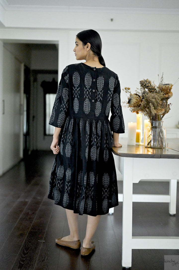 Asaka, Hand Woven Ikat Black Dress, with Pockets