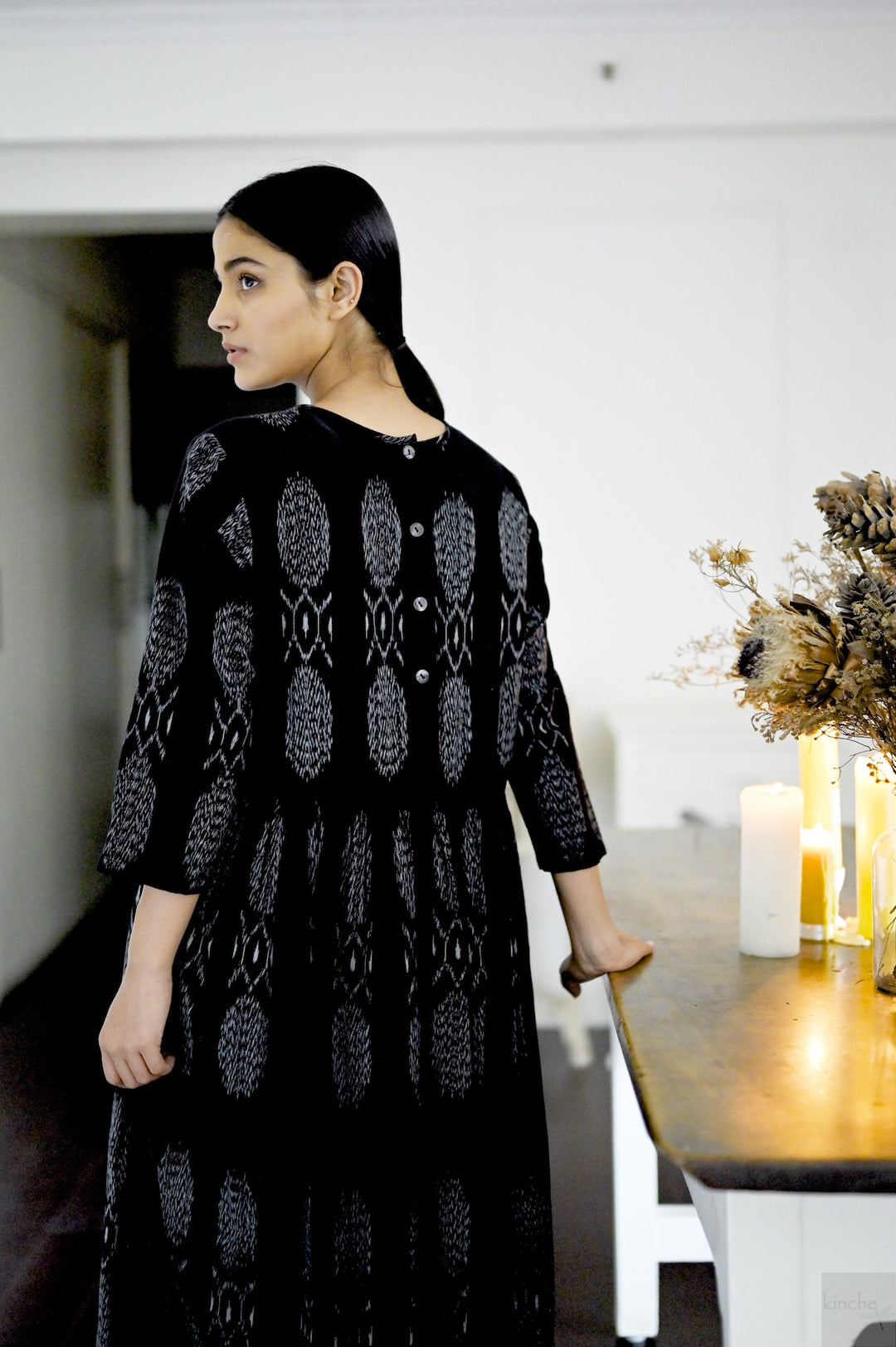 Asaka, Hand Woven Ikat Black Dress, with Pockets