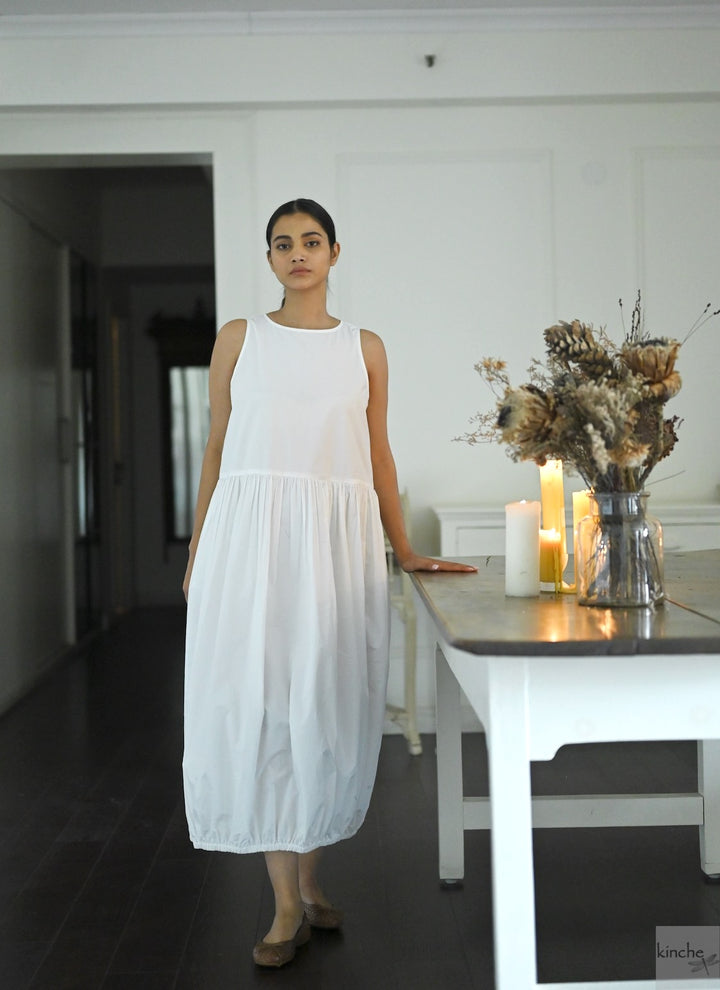 June, White Poplin Cocoon Dress, Handmade