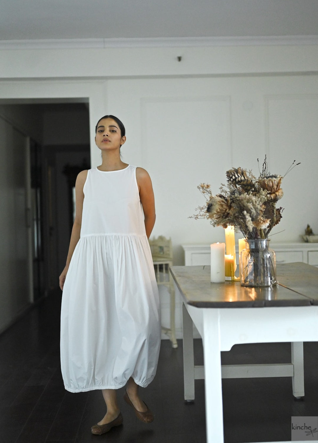 June, White Poplin Cocoon Dress, Handmade