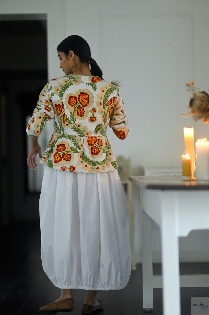 Ruth Sonam, Pure Gyasar Silk & Copper Zari, Short Peplum Jacket in White