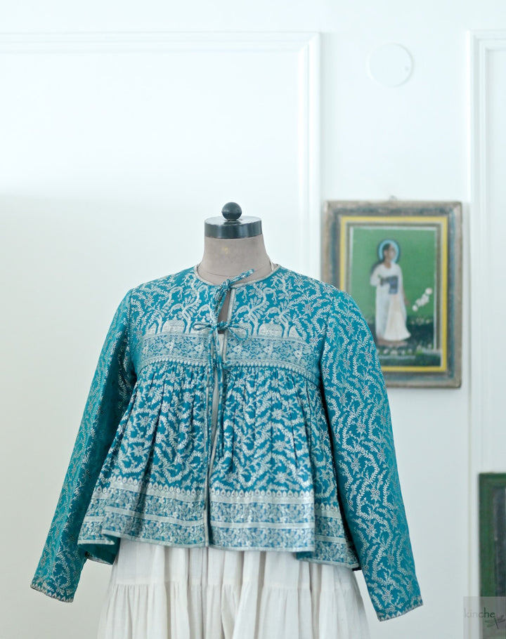 Saba, Kinche Rare, Vintage Saree Kedia Blouse in Silver and Blue