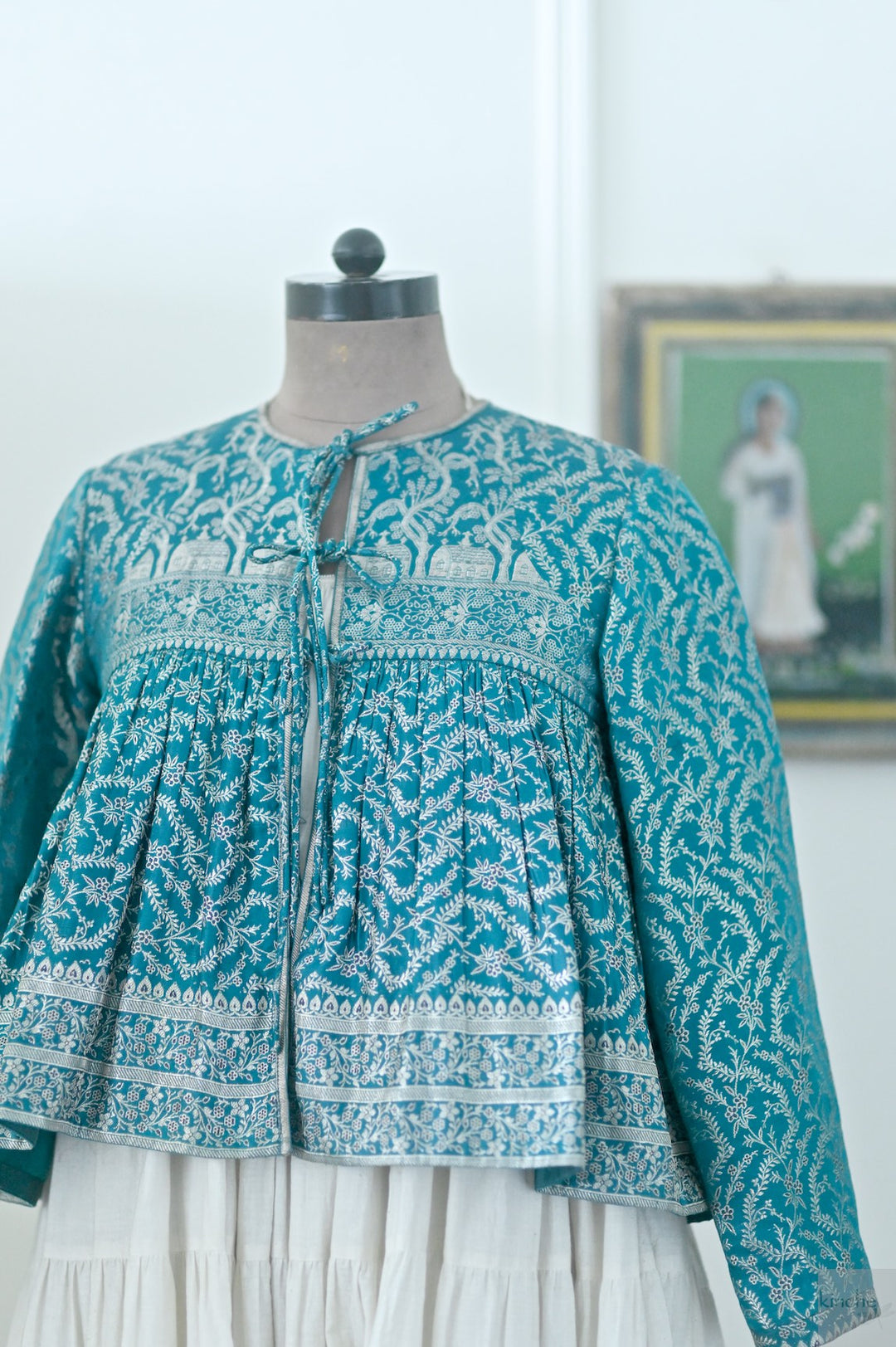 Saba, Kinche Rare, Vintage Saree Kedia Blouse in Silver and Blue