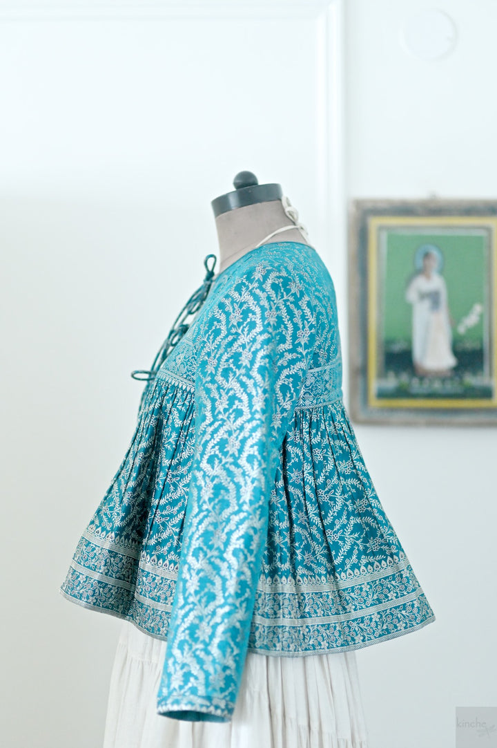 Saba, Kinche Rare, Vintage Saree Kedia Blouse in Silver and Blue