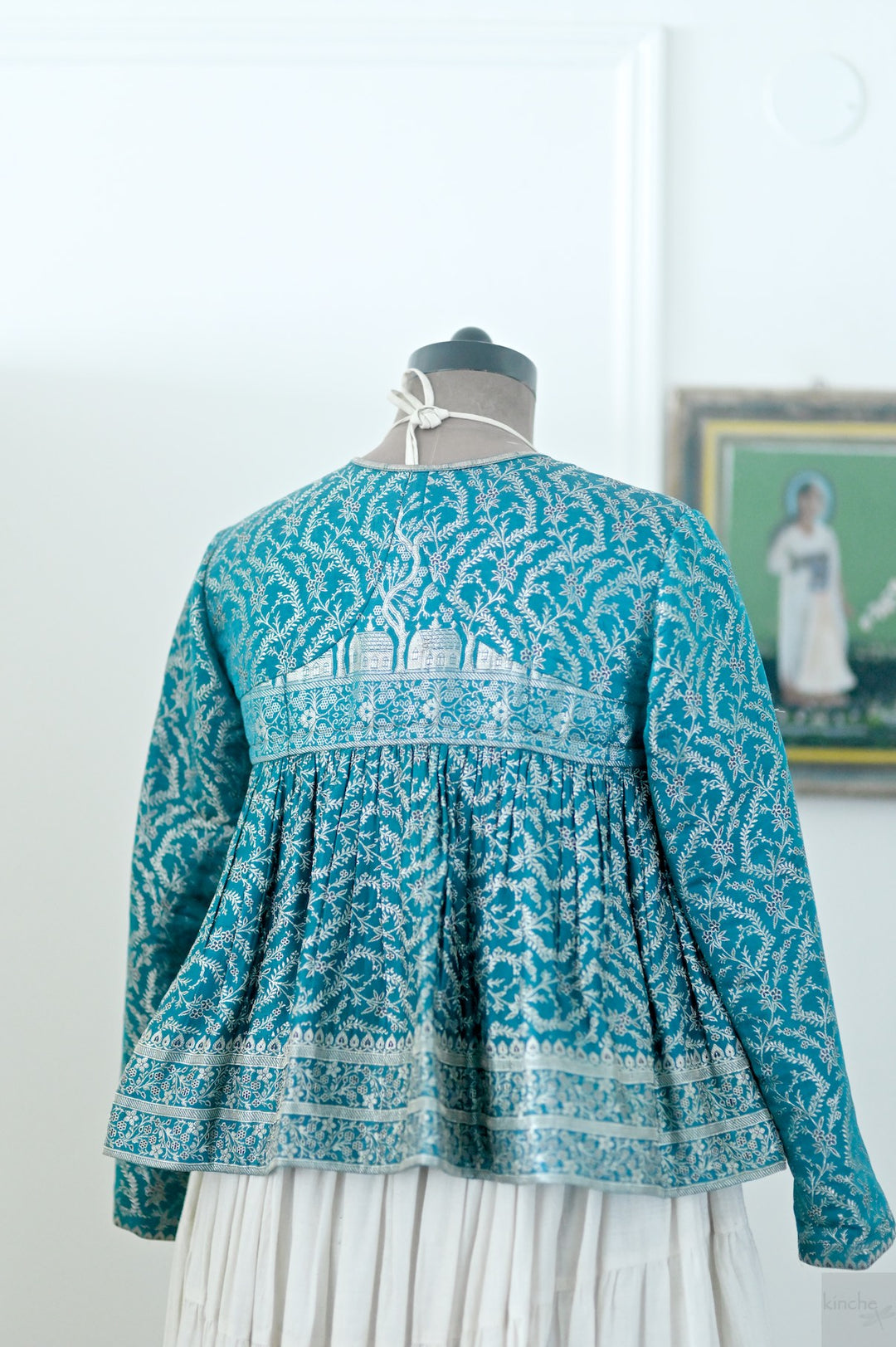 Saba, Kinche Rare, Vintage Saree Kedia Blouse in Silver and Blue