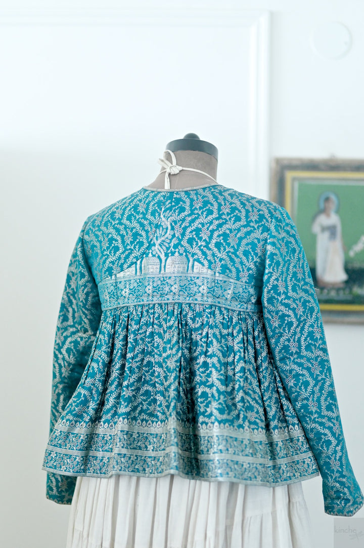 Saba, Kinche Rare, Vintage Saree Kedia Blouse in Silver and Blue