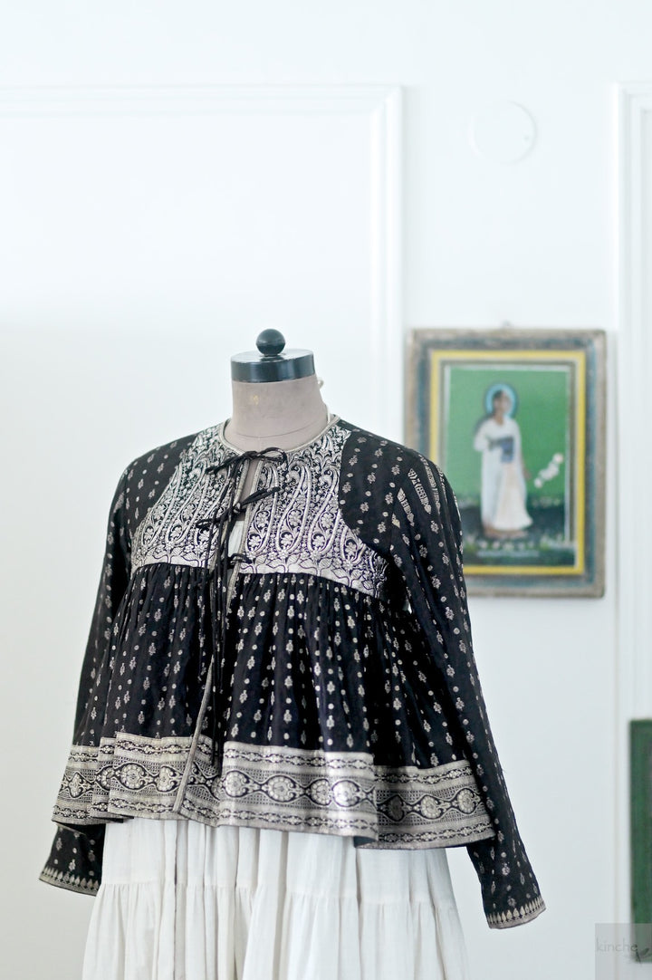 Iram, Vintage Katan Silk Saree Kediya Blouse in Black , Handmade, X Large