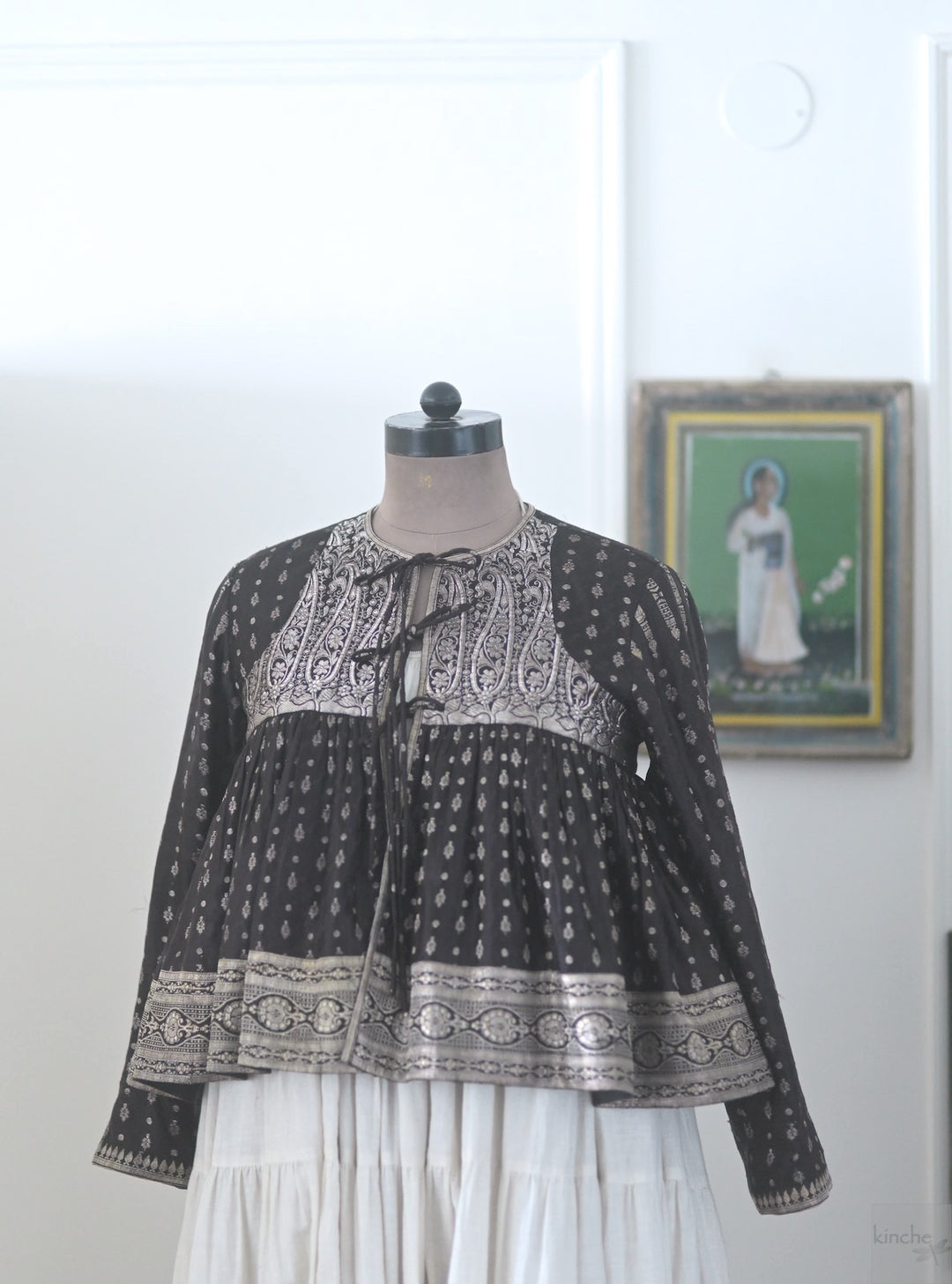 Iram, Vintage Katan Silk Saree Kediya Blouse in Black , Handmade, X Large