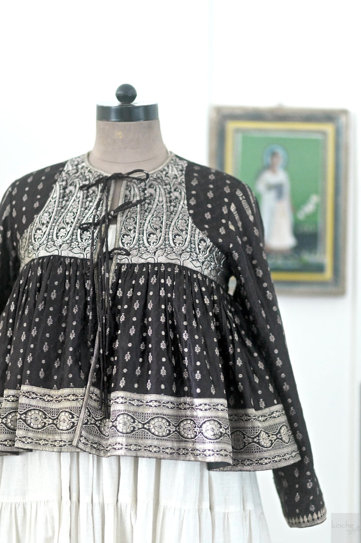 Iram, Vintage Katan Silk Saree Kediya Blouse in Black , Handmade, X Large
