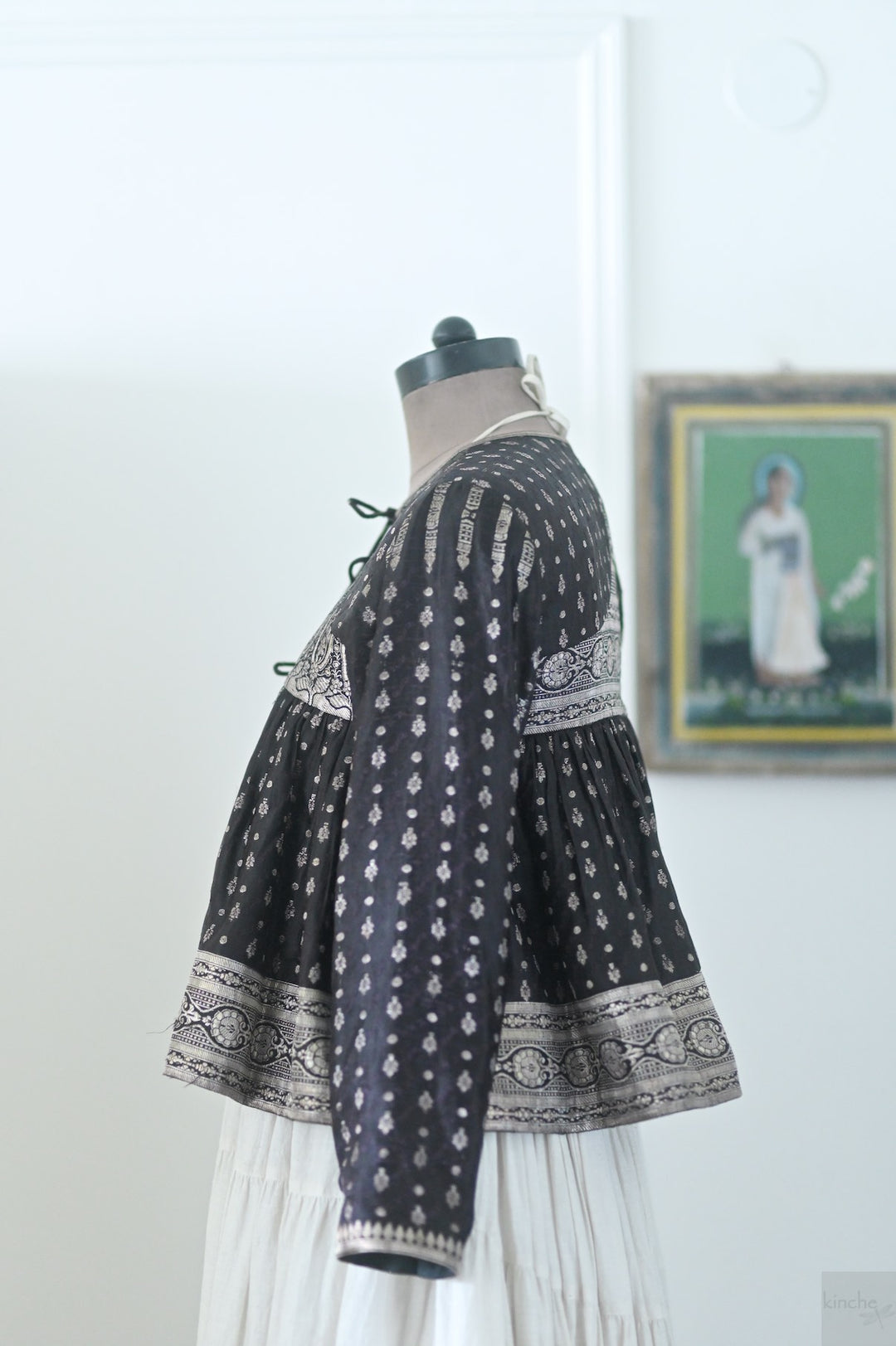 Iram, Vintage Katan Silk Saree Kediya Blouse in Black , Handmade, X Large