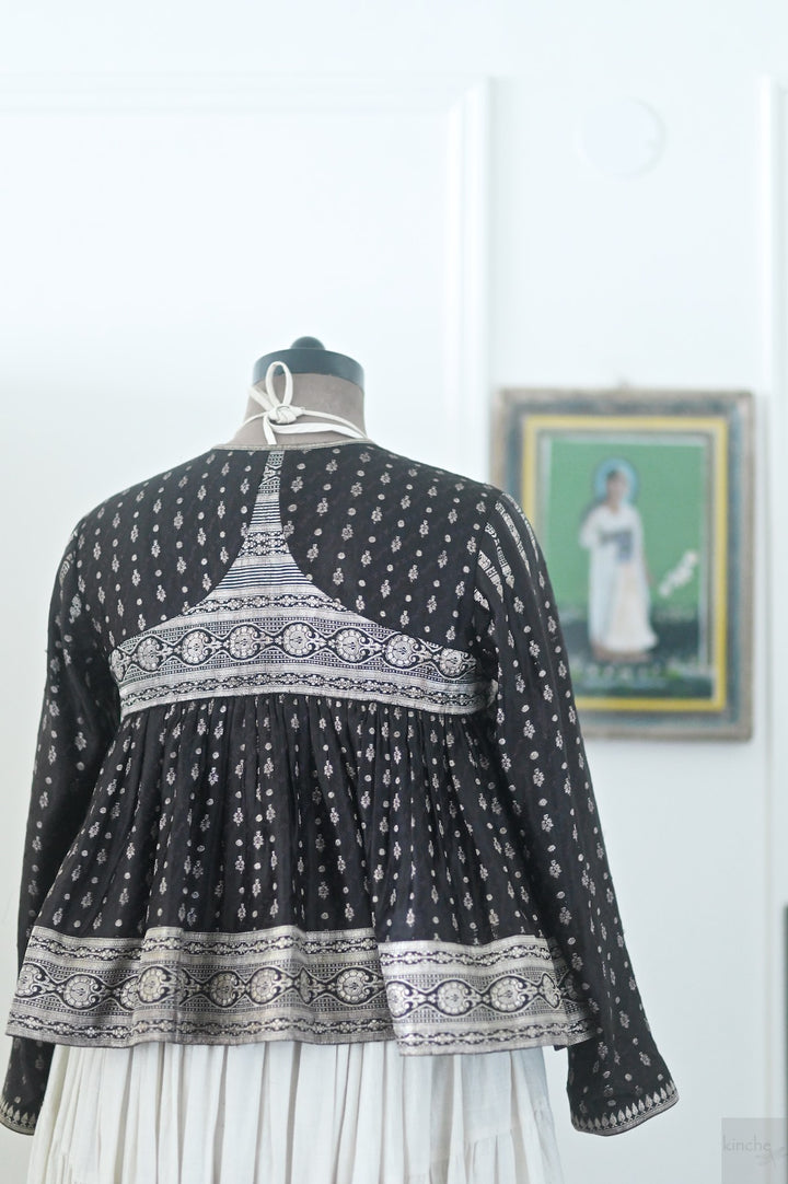 Iram, Vintage Katan Silk Saree Kediya Blouse in Black , Handmade, X Large