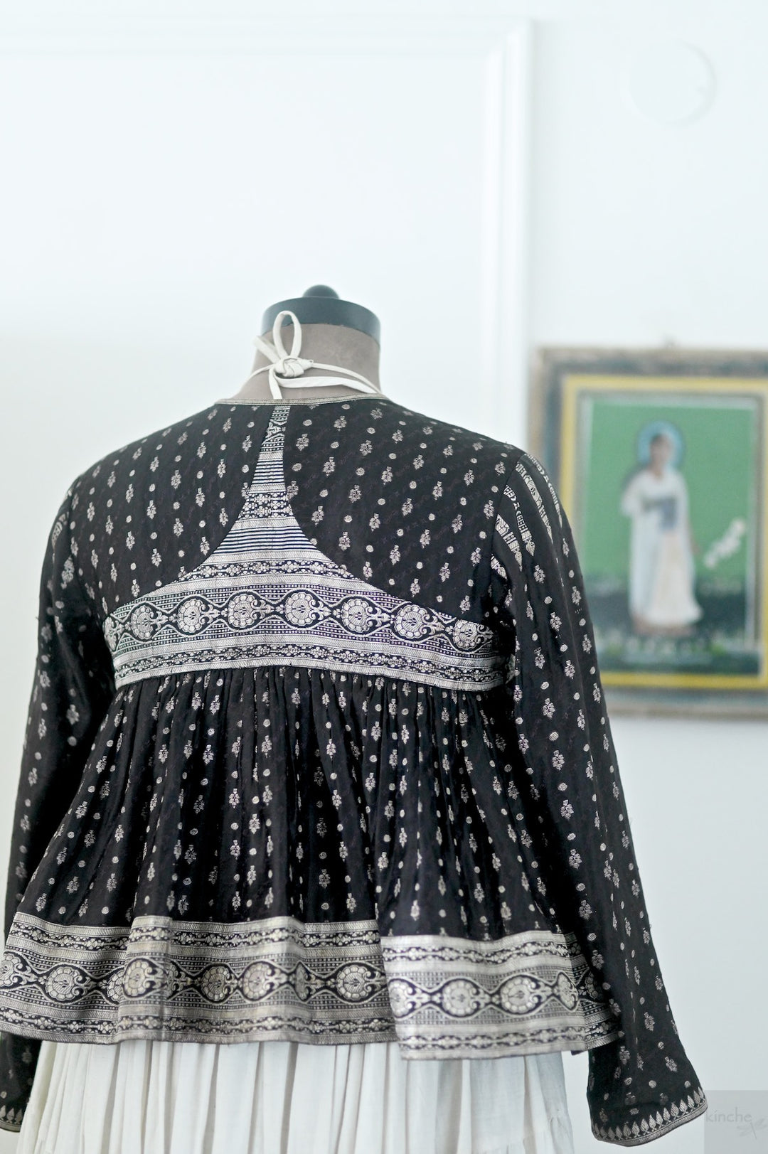 Iram, Vintage Katan Silk Saree Kediya Blouse in Black , Handmade, X Large