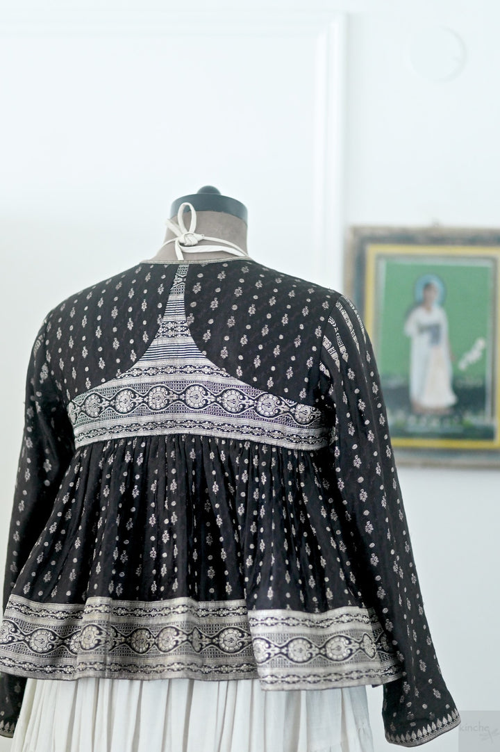 Iram, Vintage Katan Silk Saree Kediya Blouse in Black , Handmade, X Large