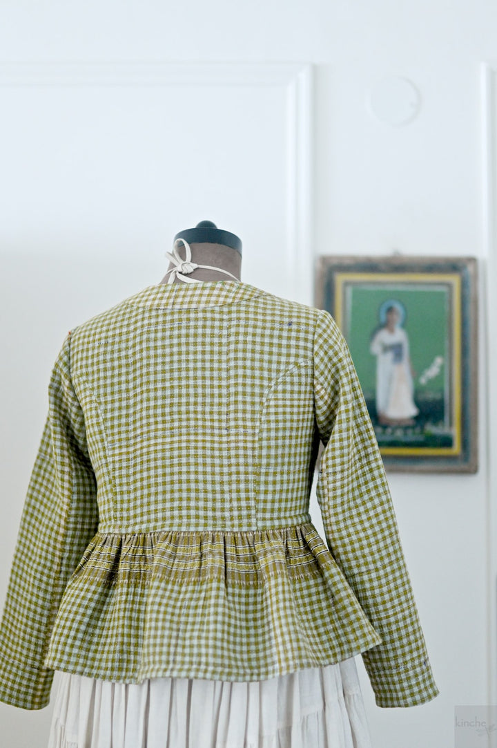 Nyara, One of a Kind, Hand Embroidered Peplum in Light Green, Medium