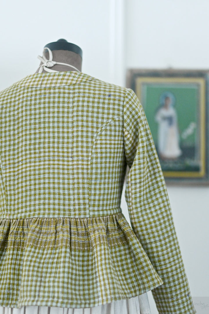 Nyara, One of a Kind, Hand Embroidered Peplum in Light Green, Medium
