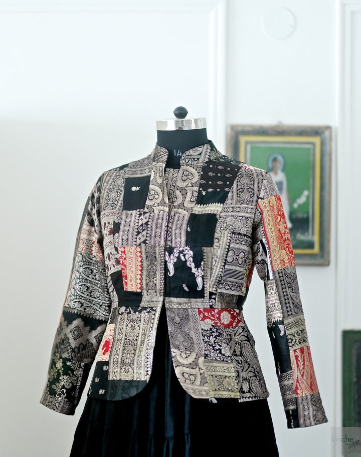 Large, Sangam 12, Patchwork, Brocade Silk  Saree, Up Cycled Short Jacket