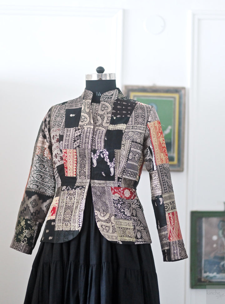 Large, Sangam 12, Patchwork, Brocade Silk  Saree, Up Cycled Short Jacket