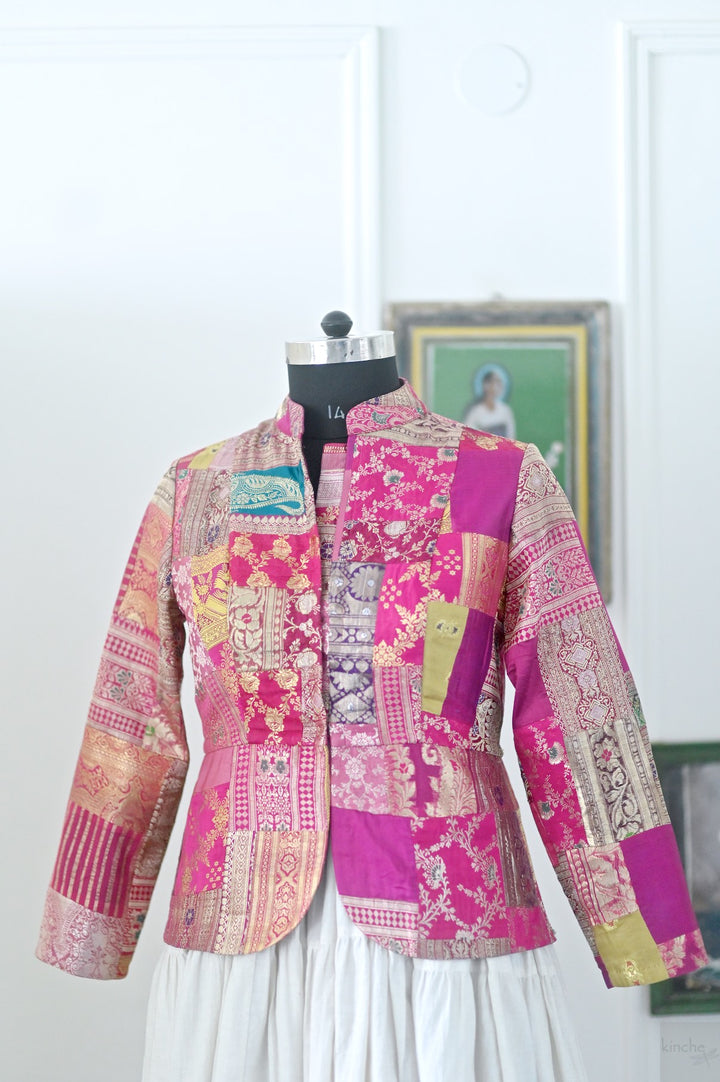 Large, Sangam 16, Patchwork, Brocade Silk  Saree, Up Cycled Short Jacket