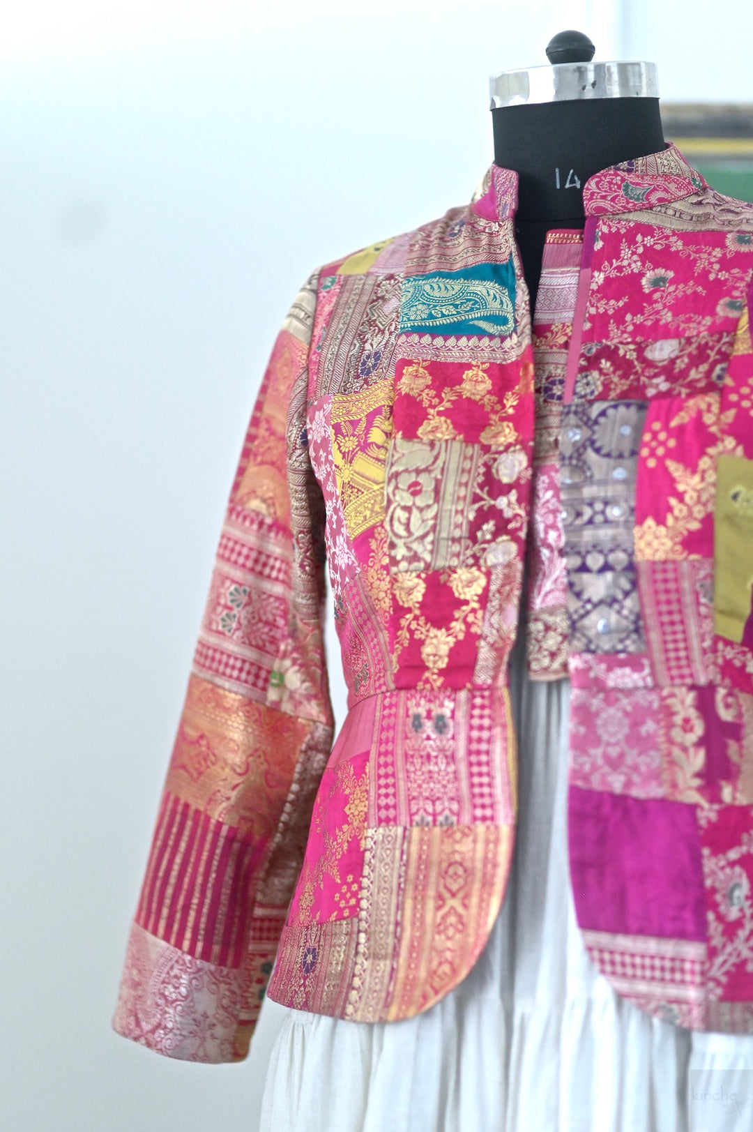 Large, Sangam 16, Patchwork, Brocade Silk  Saree, Up Cycled Short Jacket