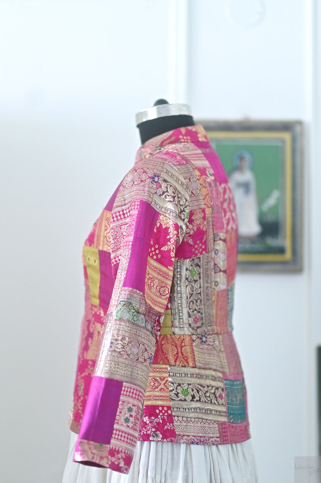 Large, Sangam 16, Patchwork, Brocade Silk  Saree, Up Cycled Short Jacket