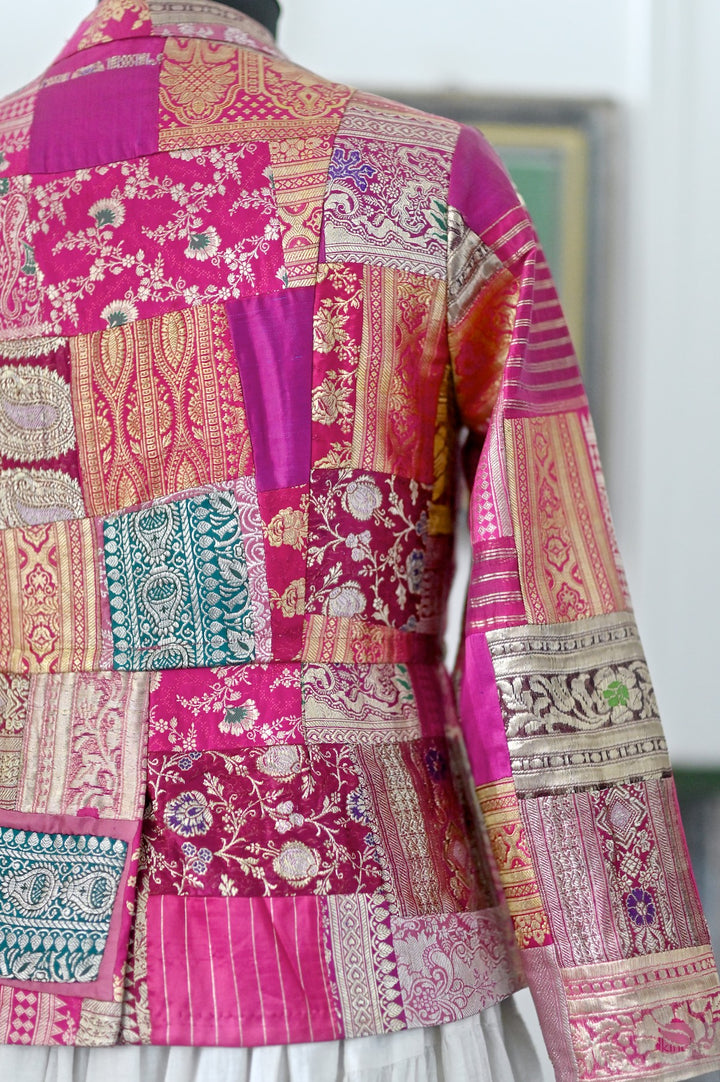 Large, Sangam 16, Patchwork, Brocade Silk  Saree, Up Cycled Short Jacket