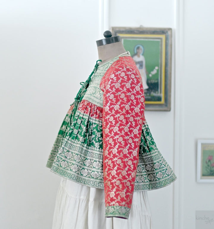 Chenab, Vintage Katan Silk Up Cycled Kedia Blouse in Medium