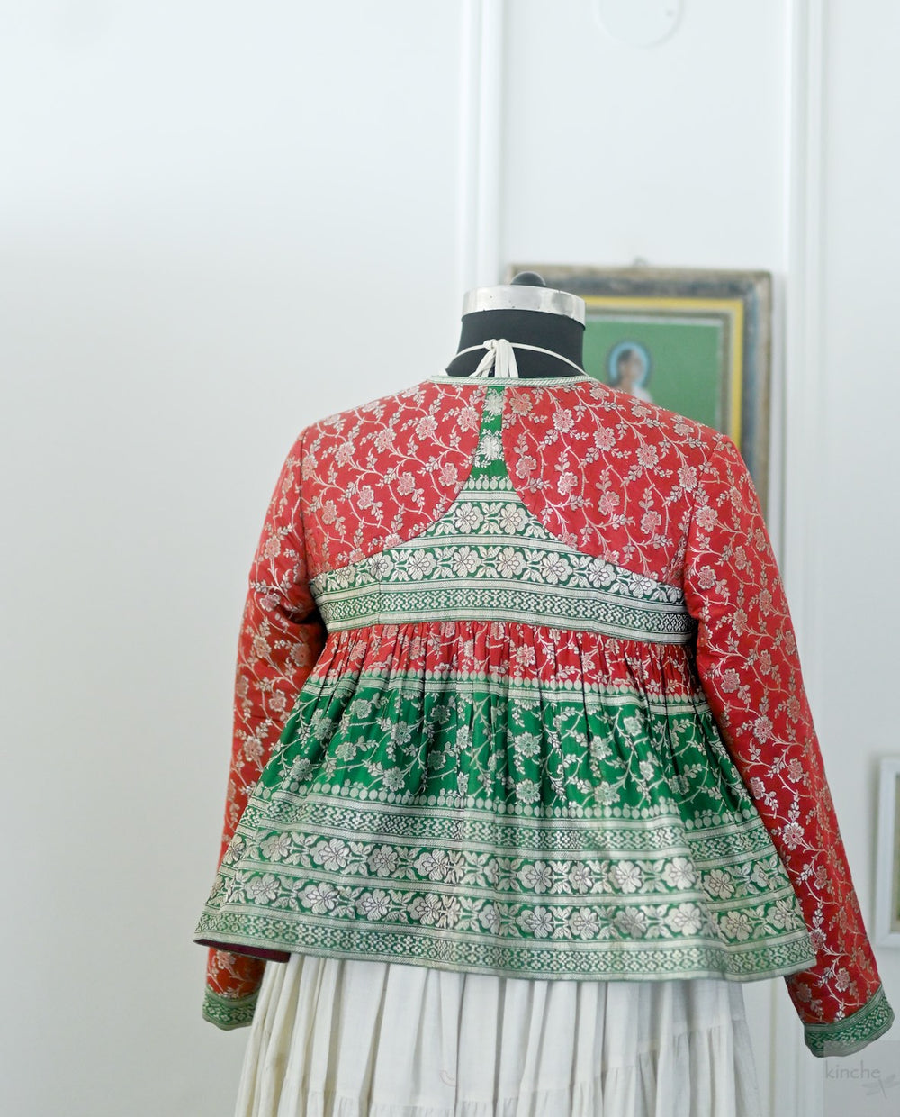 Chenab, vintage saree, Zari Katan Silk Kedia in Large - kinchecom