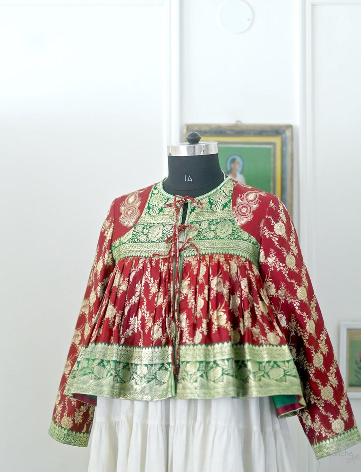 Durba, Vintage Katan Silk Up Cycled Kedia Blouse in XL, kinche Rare