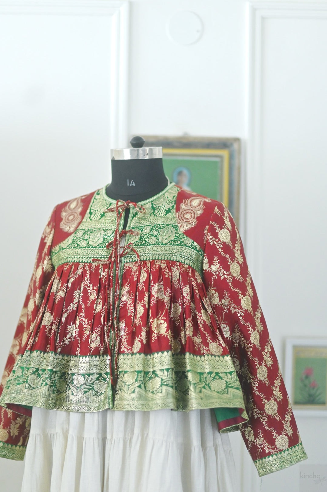 Durba, Vintage Katan Silk Up Cycled Kedia Blouse in XL, kinche Rare