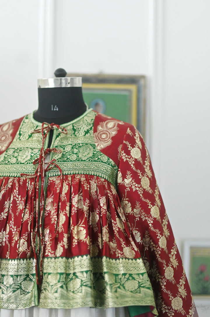 Durba, Vintage Katan Silk Up Cycled Kedia Blouse in XL, kinche Rare