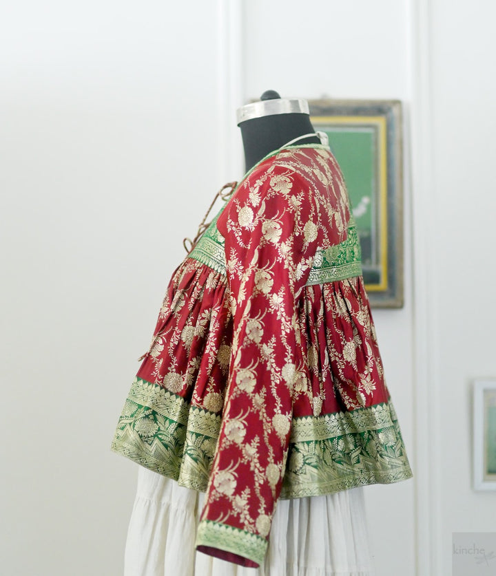 Durba, Vintage Katan Silk Up Cycled Kedia Blouse in XL, kinche Rare