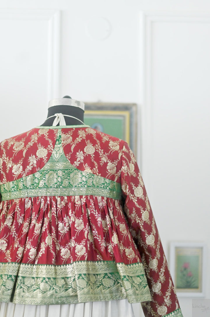 Durba, Vintage Katan Silk Up Cycled Kedia Blouse in XL, kinche Rare