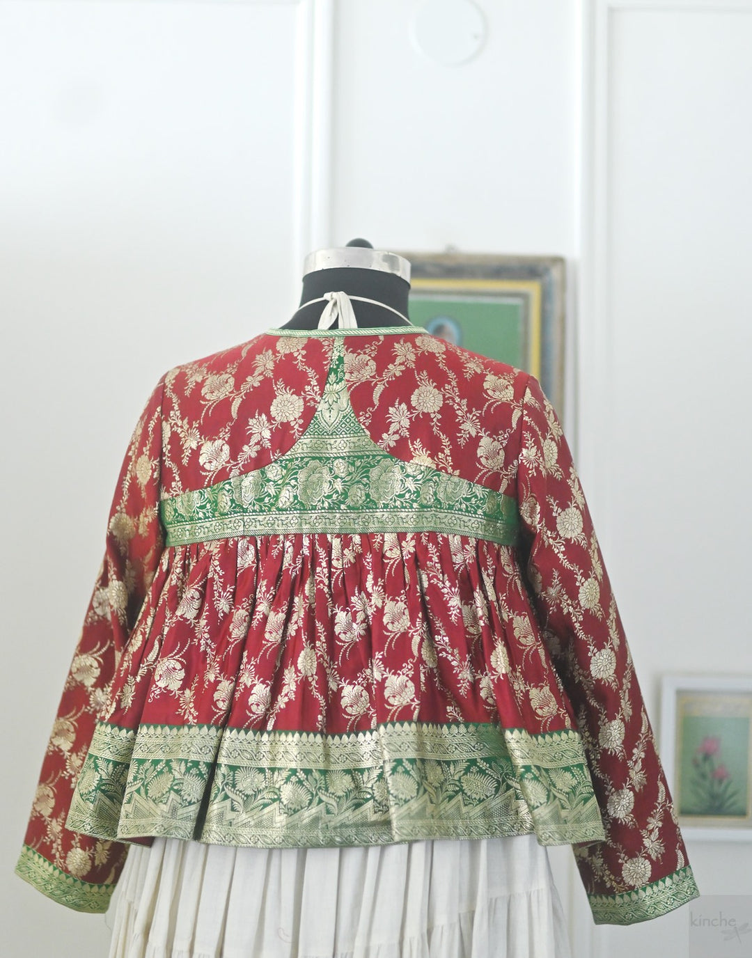 Durba, Vintage Katan Silk Up Cycled Kedia Blouse in XL, kinche Rare