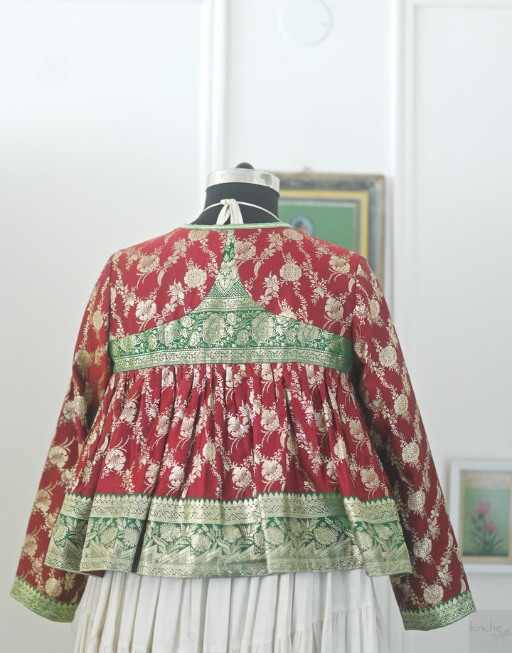 Durba, Vintage Katan Silk Up Cycled Kedia Blouse in XL, kinche Rare