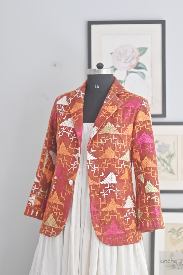 Ajooni, Sustainably made, Vintage Phulkari Bagh Blazer for Women/One of a Kind
