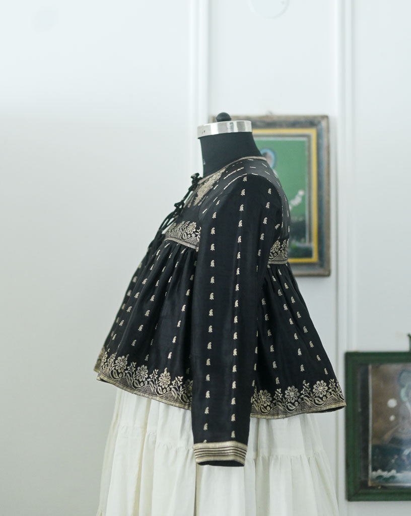 Aari, Vintage Katan Silk Up Cycled Kedia Blouse in M & L