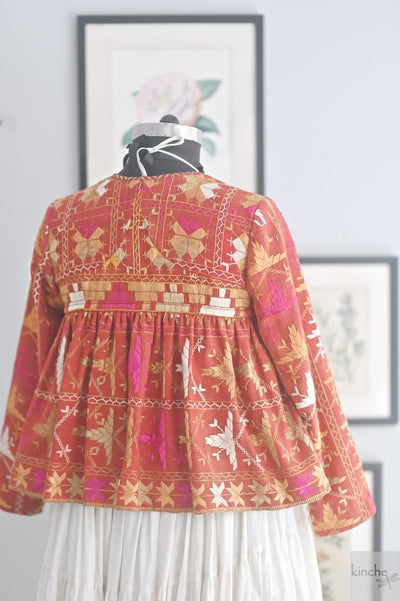 Large, Kriya, Handmade Vintage Phulkari Cropped Boho Jacket, Kediya Style