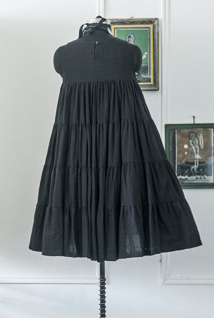 Ekaa, Black Muti layer, flared Khadi Dress with Lining