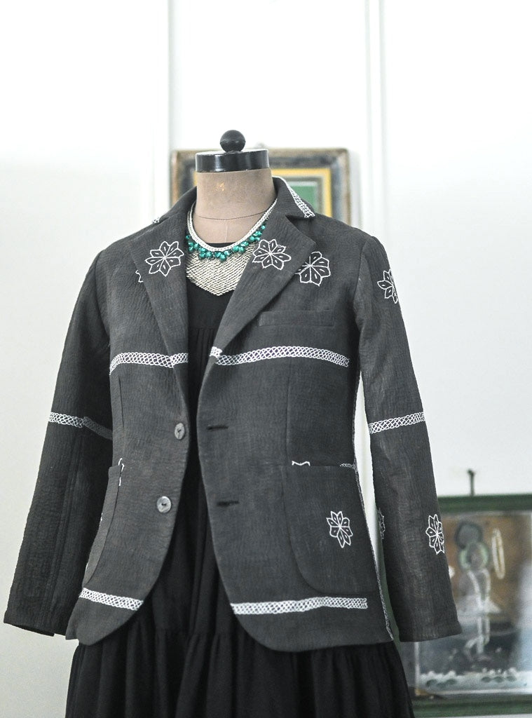 Shelby, Vintage Kanta Quilt Blazer Jacket in Black, Medium