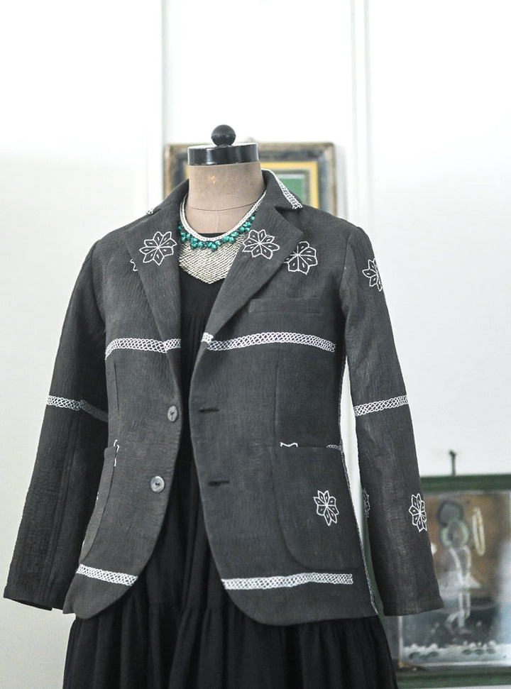 Shelby, Vintage Kanta Quilt Blazer Jacket in Black, Medium