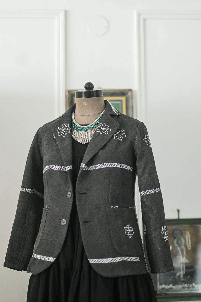 Shelby, Vintage Kanta Quilt Blazer Jacket in Black, Medium