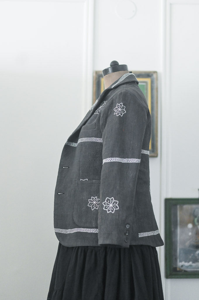 Shelby, Vintage Kanta Quilt Blazer Jacket in Black, Medium