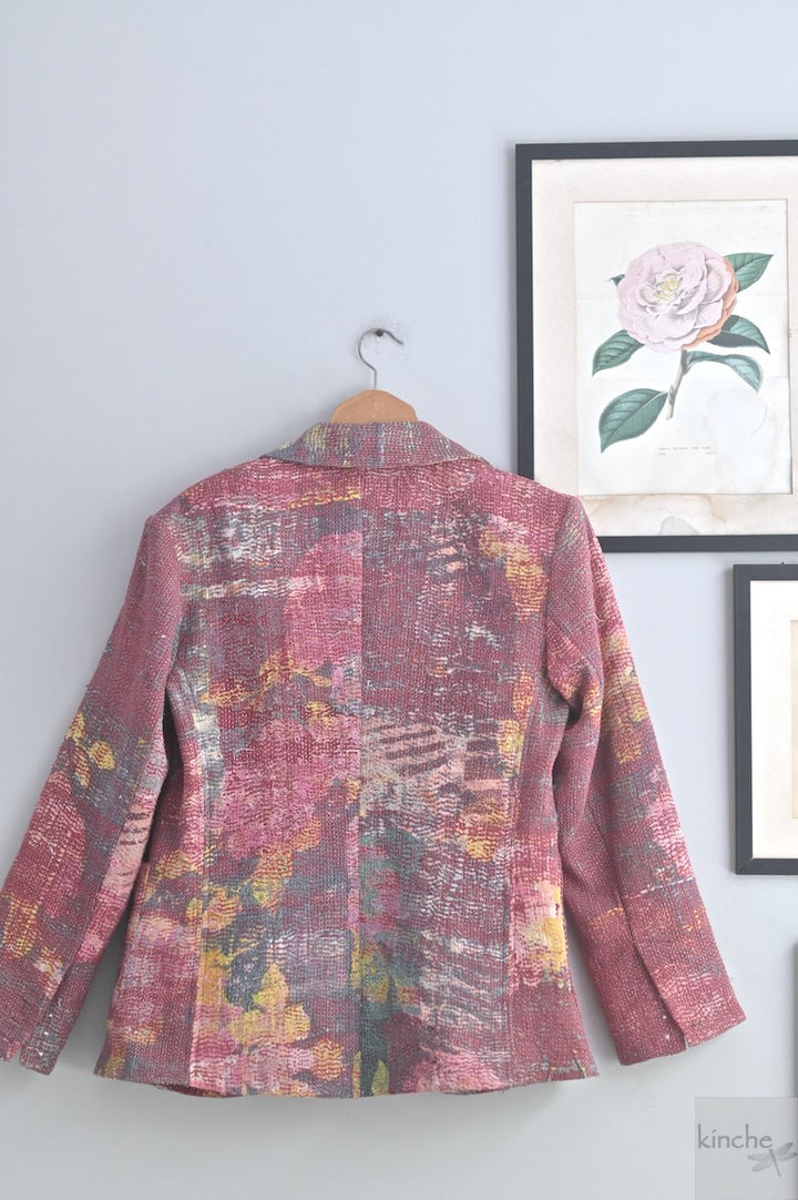 Ezra, Chest 42 Inches, XL, Distressed Vintage Fabric Kantha Blazer for Men - kinchecom