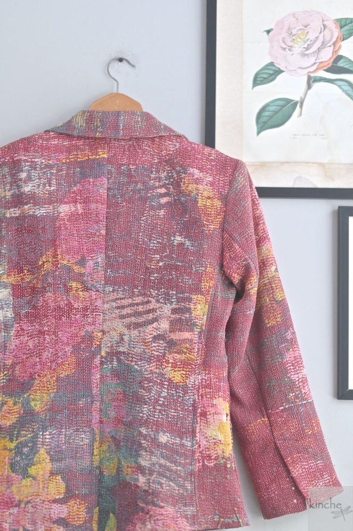 Ezra, Chest 42 Inches, XL, Distressed Vintage Fabric Kantha Blazer for Men - kinchecom