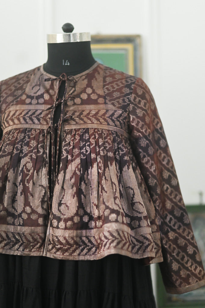 Agni kinche *Rare Vintage Zari Saree Kediya in Brown & Gold, Medium - kinchecom