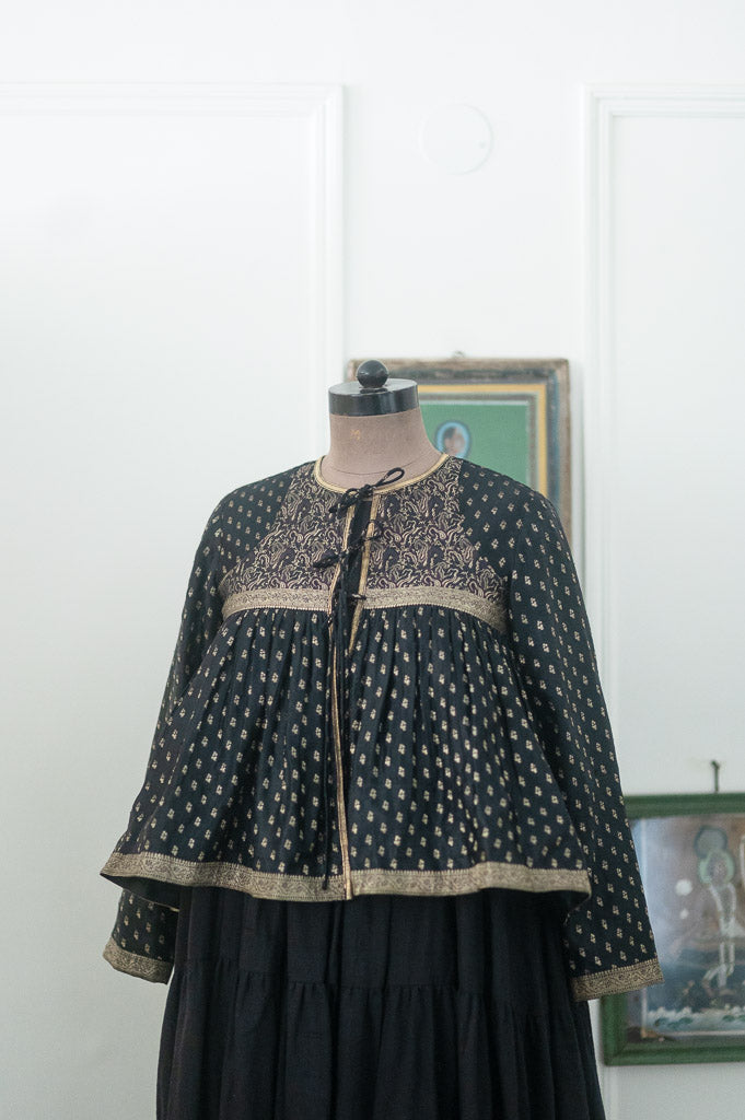 Ishqa, Vintage Saree Up Cycled, Kedia Blouse in Black, Medium