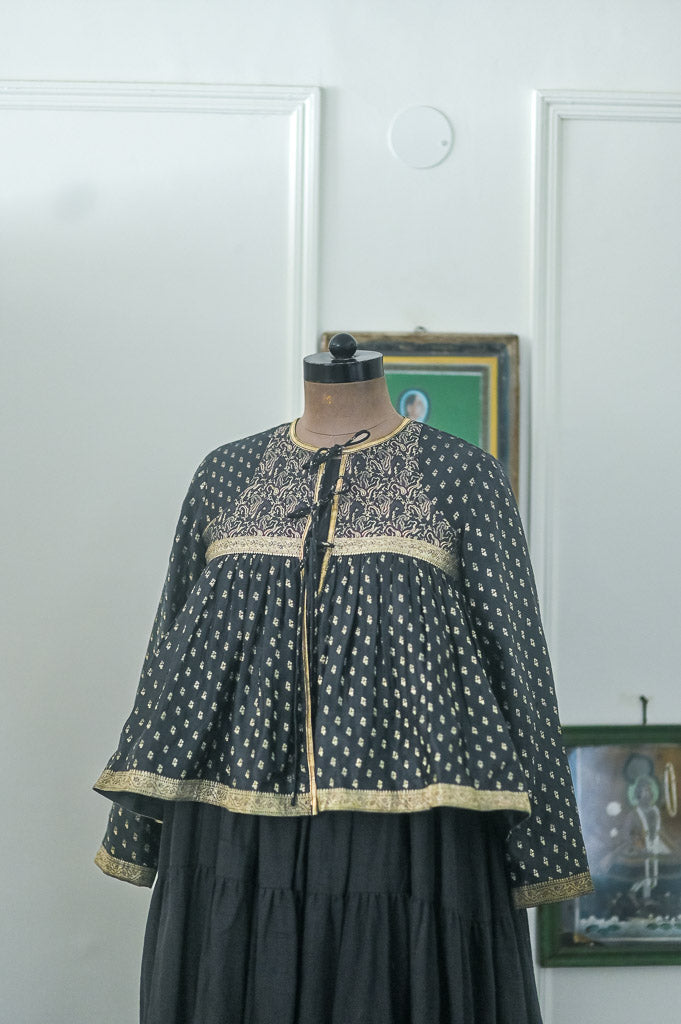 Ishqa, Vintage Saree Up Cycled, Kedia Blouse in Black, Medium